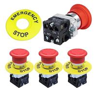 HAAMNING7 1NC 1NO 22mm Emergency Stop Push Button Switch Red Mushroom Equipment, Estop Shut Off AC 660V 10A Switch (4 Pack)