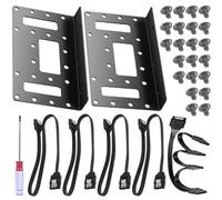 HAAMNING7 2.5" to 3.5" SSD/HDD Mounting Bracket, Up to 4 2.5 "SSDs Metal Mounting Bracket Internal Hard Drive Mounting Bracket Tray for PC/NAS/Server with SATA3.0 Cable, SATA 1 to 4 Splitter (2 Pcs)