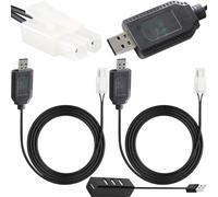 HAAMNING7 2 Pcs 7.2V Battery Charger Cable Compatible for Tamiya KET-2P 2 Pin Plug Connector NiCd NiMH 250mA USB Charging Wire with 4 Ports USB Hub for RC Car Airsoft Boat Plane Drone Excavator