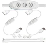 HAAMNING7 2 Pcs USB Dimming Switch USB 2.0 Male Female 10 Speed Inline Dimmer ON/Off Switch Power Charge Cable, for 5V Single Color LED Light Desk Lamp(White)