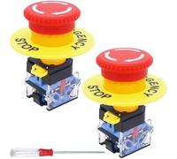 HAAMNING7 22mm Emergency Stop Push Button Switch 2 NC 10A 440V Red Mushroom Locking for Boat Ship Truck Home Industrial Equipment Medical Equipment