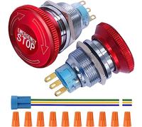 HAAMNING7 22mm Stainless Steel Metal Latching Emergency Stop Push Button Switch, 12V-250V 3A Mounted Thread 3Pin 1NC 1NO Push Button, with Connection Plug, Wire Caps (2 Pack)