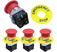 HAAMNING7 2NC 22mm Emergency Stop Push Button Switch Red Mushroom Equipment, Estop Shut Off AC 660V 10A Switch (4 Pack)