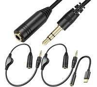 HAAMNING7 3.5mm Headphone Extension Cable, 3.5mm TRS Male to Female Stereo Audio Plug Jack Adapter Cord with Volume Control for Tablets, MP3, with Type-C to 3.5mm Audio Cable (2 Pack)