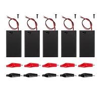 HAAMNING7 3 AAA Battery Holder with Switch, 3 Slots x 1.5V 4.5V Battery Spring Clip Storage Box with Wire Leads, With Black Alligator Clip, Red Alligator Clip (5 pack)