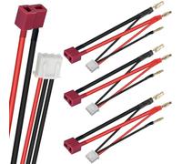 HAAMNING7 3 Pcs RC Car Hardcase Connector Cable T Plug to 4mm Banana Connector Cable, T Plug Female to 4mm Bullet Banana 90° Adapter with 3 Pin JST-XH Plug, for 2S 7.4V Lithium Lipo Battery