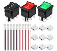 HAAMNING7 3 Pcs Rocker Switch AC 16A/250V 20A/125V DPDT On/Off/On Mini Press Button 3 Color(Black/Red/Green) 6 Pin 3 Position LED Toggle Switch for Auto, Boat with Crimp Wire, Wire Connector