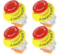 HAAMNING7 4PCS Emergency Stop Push Button Switch Latching 22mm Mounting Hole Red Mushroom Cap 1NO 1NC with 60mm Emergency Stop Sign