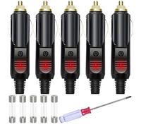 HAAMNING7 5 Pcs 12V/24V 20A Cigarette Lighter Male Plug Aux Socket Plug with Red LED Light Car Replacement Connector for Motorcycle/Car/Tractor with 5 Pcs Fuse, Screwdriver
