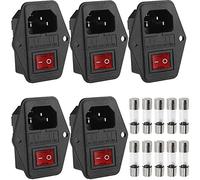 HAAMNING7 5 PCS Inlet Module Plug, Rocker Switch Power Socket IEC320 C14 5A Fuse Switch Male 10A 250V 3 Pin Power Socket with 5 pcs 5A Fuse & 5 pcs 10A Fuse