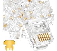 HAAMNING7 50 Pcs RJ12 RJ11 6P6C Modular Plug Telephone Cable Crimp Plug | Gold Plated Contact, Transparent Housing, Telephone Cable Connector, for Domestic or Office Cabling Systems
