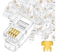 HAAMNING7 50 Pcs Telephone Modular Plug 4P4C RJ9/RJ10/RJ22 Crimp Plug | Gold Plated Contact, Transparent Housing, Telephone Cable Connector, for Domestic or Office Cabling Systems