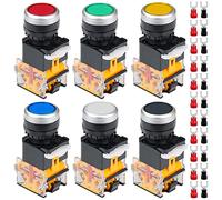 HAAMNING7 6 Pcs 440V 22mm Momentary Push Button Switch 10A 5 Color (Red/Bule/Green/White/Yellow/Black) LA38-11 1NO 1NC Switch for DIY with 24 Pcs Fork Terminal
