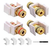 HAAMNING7 Banana Plug Keystone Jack Insert, Audio Speaker Keystone Connector Black & Red Ring Screw Type Inline Coupler for Binding Post Insert, With Blank Keystone Jack Inserts, Screwdriver (9 Pcs)