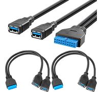 HAAMNING7 Dual USB 3.0 Female to Motherboard 20pin Header Cable for Front Panel, PC Mainboard Internal 20 pin USB 3.0 to 2 Ports Type A USB Adapter Converter Cord, 25cm / 9.8inch, 2 PCS