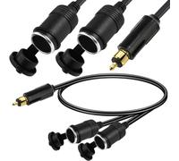 HAAMNING7 for DIN Male Plug to Cigarette Lighter Socket 2 Socket Splitter 12V/24V Car Accessory Connector European for DIN Male to Female Socket Cable for Motorcycle and Truck