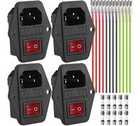HAAMNING7 Inlet Module Plug Rocker Switch Power Socket IEC320 C14 5A Fuse Switch 10A 250V 3 Pin Socket for Kettle Computer, with 5 pcs 5A Fuse & 5 pcs 10A Fuse, 4 PCS Socket