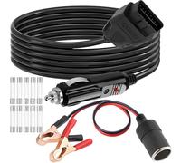 HAAMNING7 OBD2 Vehicle ECU Emergency Power Supply Cable OBD2 Car Cigarette Lighter Cable Extension Socket Memory Saver with Alligator Clip-On, for Vehicle Battery Replacement Repair