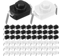 HAAMNING7 On/Off Self-Lock Push Mini Micro Button, Bent On/Off Push Button Control Latching Push Button ON OFF Switch DC 30V 1A for DIY Flashlight, Lamps, Wall Outlet (60 Pack, Black & White)
