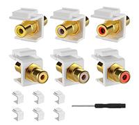 HAAMNING7 RCA Keystone Jack Insert, Gold Plated RCA Connector Socket Female Wall Jack for Wall Plate Outlet Panel Mount, Red/White/Yellow, With Blank Keystone Jack Inserts, Screwdriver (6 Pack)