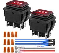 HAAMNING7 Rocker Switch Momentary 6 Pin ON-Off-ON 12V 10A Polarity Reverse Button Motor AC 250V DPDT Car Boat Auto RV Waterproof Switch with LED Indicator & Wire, 2 PCS