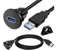 HAAMNING7 Small USB 3.0 Car AUX Flush Mount Cable, USB3.0 Male to Female Panel Mount Extension Cable for Car, Boat or Motorcycle (3FT/1m)