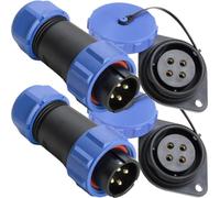 HAAMNING7 SP21 4Pin Panel Mount 21mm Connector, Waterproof IP67 Circular Cable 12V 30A Connector Plug Socket for BLUETTI DC Output (4 Pack, Plug Male & Socket Female)