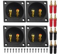 HAAMNING7 Speaker Box Terminal Cup, 3.1” Round Push Spring Loaded Jacks Double Binding Post Speaker Terminal Plates, with Subwoofer basket terminals, Closed Screw Type Banana Plugs, Screws (6 Pack)
