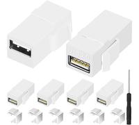 HAAMNING7 USB Keystone Adapter, USB Female to Female Coupler Jack Insert Connector Interface Socket for Wall Plate Outlet Panel, with Blank Keystone Jack Inserts, White, 6 PCS