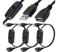 HAAMNING7 USB Male to Female Charging Cable with On/Off Button, USB Extension Switch Cable Supply Data and Power for PC, TV, Car, USB Fan, LED Strips, etc (3 Pack)