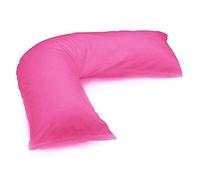 Haani V-Shaped Pillow, Poly Cotton Hollow Fiber Filled Support Pillow for Neck, Back & Shoulder Support Ergonomic V-Shaped Pillow with Removable Poly Cotton Pillowcase. (FUSHIA)