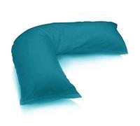 Haani V-Shaped Pillow, Poly Cotton Hollow Fiber Filled Support Pillow for Neck, Back & Shoulder Support Ergonomic V-Shaped Pillow with Removable Poly Cotton Pillowcase. (TEAL)