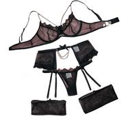 HAAR Sexy Lingerie Set Underwire Sensual Brassiere Lingerie Set Women'S Underwear Set Push Up Thin Bralette Bra And Panty Set-Black-M