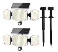 HAARAY Solar Outdoor Lights Motion Sensor Outdoor Lights with Ground Stakes, 208 LED Super Bright IP65 Waterproof 3 Head Security Flood Lights for Front Door Garden Porch Fence