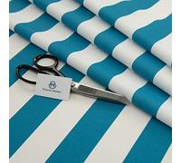 Haaris Imaan Arabesque Collection Printed Water Resistant Upholstery Fabric | Durable Fabric for Outdoor Furniture | Cushion Covers, Bench, Parasol | A4 Sample, Stripe Teal