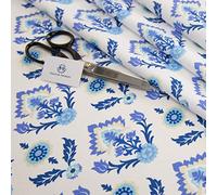 Haaris Imaan Garden Collection Printed Water Resistant Upholstery Fabric | Durable Fabric for Outdoor Furniture | Cushion Covers, Bench, Parasol, Table Cloth - A4 Sample, Blue