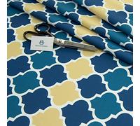 Haaris Imaan Moroccan Collection Printed Water Resistant Upholstery Fabric | Durable Fabric for Outdoor Furniture | Cushion Covers, Bench, Parasol | A4 Sample, Lantern Blue