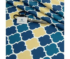 Haaris Imaan Moroccan Collection Printed Water Resistant Upholstery Fabric | Durable Fabric for Outdoor Furniture | Cushion Covers, Bench, Parasol | Half Metre, Lantern Blue