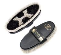 Haas 4025589206304 Cavaliere for women made of horsehair with longer bristle edge and leather hand strap, size 200 x 85 mm, the brush back is black.