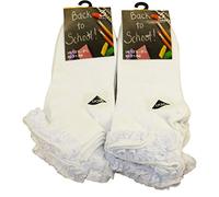 HAAS TRADING® 3 Pairs Womens Lace Trim Cotton Ankle Socks Ladies Frill School Fancy Trainer Top Socks (4-7, White)