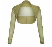 HAAS TRADING® Women Ladies Mesh Sheer Cropped Chiffon Shrug Full Sleeves Bolero Top Cardigan (Khaki, L/XL (UK 16-18))