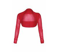 HAAS TRADING® Women Ladies Mesh Sheer Cropped Chiffon Shrug Full Sleeves Bolero Top Cardigan (Red, S/M (UK 8-10))