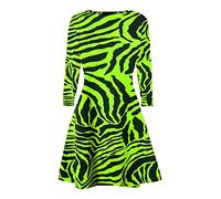HAAS TRADING® Women Ladies Zebra Print Neon Long Sleeves Flared Swing Dress Fancy Party Top (Neon Lime Green, M/L (UK 12-14))
