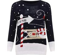 HAAS TRADING® Women's Knitted Christmas Jumpers - Unisex Adults Snowflake Reindeer Xmas Rudolph Nose Funny Elf Joker Sweater Merry Christmas Novelty Sweatshirts Top To The Pub Navy-SM