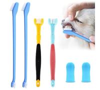 HAASIKI 6 Pcs Pet Dog Toothbrush, Cat Toothbrush, Dog Finger Toothbrush, 2 Triple Head Pet Toothbrushes, 2 Double Head Toothbrush with 2 Silicone Finger Toothbrush, Dog Teeth Cleaning Products