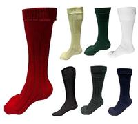 HAAUR TRADERS Mens Traditional Scottish Kilt Hose,Scottish Ribbed Socks For Mens Wool Blend Cuff Over Your Kilt Hose, Red, Small