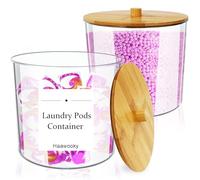 Haawooky 2 Pack Laundry Pods Container,93 oz Large Acrylic Laundry Storage Jars with Bamboo Lids,Detergent Holder for Bath Bombs,Dryer Balls,Scent Boosters,Laundry Room Organization