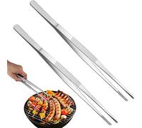 Haawooky 2 Pcs 12-Inch Stainless Steel Tweezer Tongs, Long Food Tongs with Precision Serrated Tips for Cooking, Grilling, Crafting