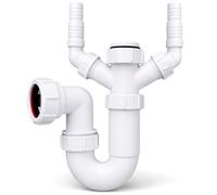 HAAY TOOLS Telescopic Adjustable Twin Nozzle Swivel P Trap - 40mm (1.1/2") Sink Waste Trap, Washing Machine Waste Pipe Extension, Sink Waste Kit, Sink Waste Solution