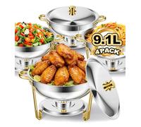 HAAYOT 9.1 Litre 4 Pack Chafing Dish for Buffet, Chafing Dish Buffet Set of 4, Round Stainless Steel 8QT Chafing Dishes and Food Warmers, Buffet Trays for Any Parties